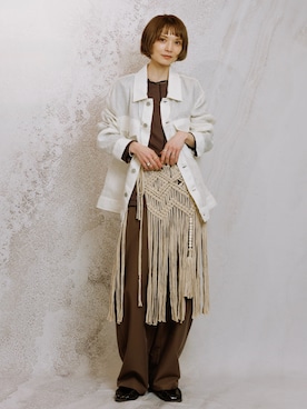 「SALON adam et rope'（サロン アダム エ ロペ）のリネンカラミシアーGジャン（その他アウター、ホワイト系）」を使った、RIHOさん（レディース・150cm）の春コーディネート