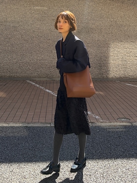 「6（ロク）の＜6(ROKU)＞コットン ショート ジャケット（テーラードジャケット、ブルー系）」を使った、RIHOさん（レディース・150cm）の春コーディネート