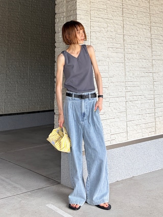 「mil(ミル)の【汗染み防止加工】 前後2way リブ タンクトップ【587202】(タンクトップ)」を使った、RIHOさん(レディース・150cm)の夏コーディネート