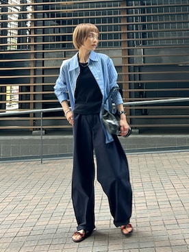「ストライプシャツ」｜RIHOさん（レディース・150cm）の夏コーディネート