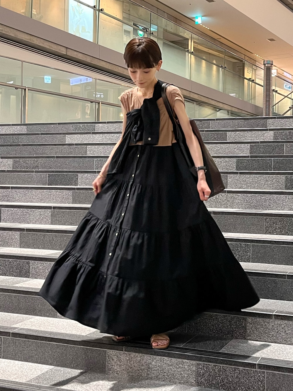 rem closet シアーチェックダブルネックシャツ ブルー rem closet（レムクローゼット）の「シアーチェックダブルネック