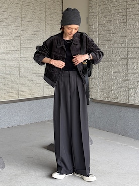 「mil（ミル）のダブルタックパンツ【588242】（スラックス、グレー系）」を使った、RIHOさん（レディース・150cm）の秋コーディネート