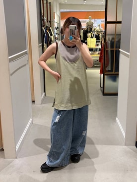「LEPSIM（レプシィム）のイージーデニムパンツ　630150【KKfashion紹介アイテム】（デニムパンツ、ブルー系）」を使った、みさみささん（レディース・158cm）の夏コーディネート
