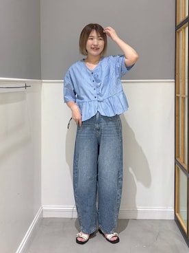 「LEPSIM（レプシィム）のフラットベルトサンダル　670496（サンダル、ホワイト系）」を使った、みさみささん（レディース・158cm）の夏コーディネート