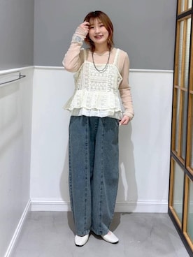 「LEPSIM（レプシィム）のステンレスロングアレンジネックレス　587102（ネックレス、ブラック系）」を使った、みさみささん（レディース・158cm）の春コーディネート