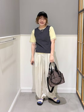 「LEPSIM（レプシィム）の【500mlペットボトルも入る】ユーティリティ巾着バッグ　633023【KKfashion紹介アイテム】（ショルダーバッグ、その他）」を使った、みさみささん（レディース・158cm）の春コーディネート