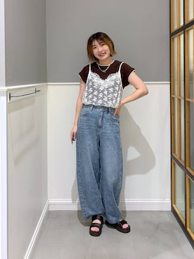 「LEPSIM（レプシィム）のボリュームチェーンマンテルネックレス　672189（ネックレス、シルバー系）」を使った、みさみささん（レディース・158cm）の夏コーディネート