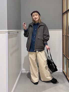 「アイテム（ブルゾン、グレー系）」を使った、みさみささん（レディース・159cm）の秋コーディネート
