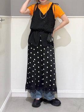 「LEPSIM（レプシィム）のステンレスロングアレンジネックレス　587102（ネックレス、シルバー系）」を使った、みさみささん（レディース・158cm）の夏コーディネート
