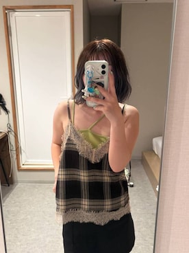 「LEPSIM（レプシィム）の楊柳チェックキャミソール　1047096（キャミソール、ブラウン系）」を使った、みさみささん（レディース・158cm）の夏コーディネート