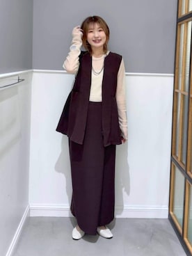 「LEPSIM（レプシィム）のステンレスロングアレンジネックレス　587102（ネックレス、ブラック系）」を使った、みさみささん（レディース・158cm）の春コーディネート