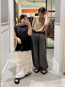 「LEPSIM（レプシィム）のボックスタックノースリーブ　242849（Tシャツ/カットソー、ベージュ系）」を使った、みさみささん（レディース・158cm）の夏コーディネート