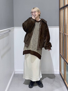 「LEPSIM（レプシィム）のストレッチサテンスカート　497324（スカート）」を使った、みさみささん（レディース・159cm）の秋コーディネート