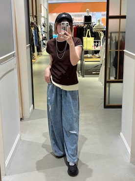 「LEPSIM（レプシィム）のステンレスロングアレンジネックレス　587102（ネックレス、シルバー系）」を使った、みさみささん（レディース・158cm）の夏コーディネート