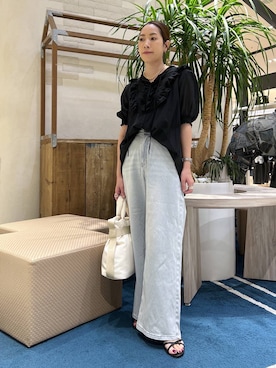 「BARNYARDSTORM（バンヤードストーム）のBARNYARDSTORM / NEWカットワイドデニム / ハンドウォッシャブル【WEB限定サイズL】（デニムパンツ、ブルー系）」を使った、ＫＡＮＡさん（レディース・156cm）の春コーディネート