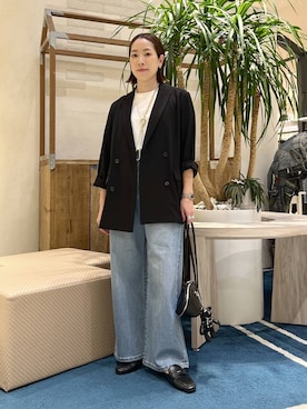 「BARNYARDSTORM（バンヤードストーム）のBARNYARDSTORM / NEWカットワイドデニム / ハンドウォッシャブル【WEB限定サイズL】（デニムパンツ、ブルー系）」を使った、ＫＡＮＡさん（レディース・156cm）の春コーディネート