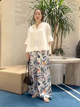 「BARNYARDSTORM（バンヤードストーム）のBARNYARDSTORM / フラワープリントイージーパンツ / ハンドウォッシャブル＜セットアップ対応＞【『ネルソンさん』YouTubeご紹介アイテム】（その他パンツ、ホワイト系）」を使った、ＫＡＮＡさん（レディース・156cm）の春コーディネート