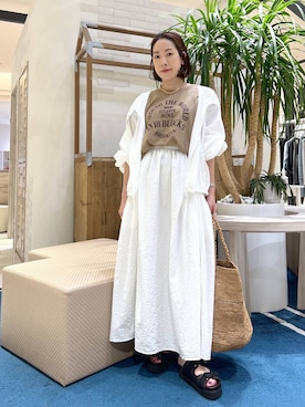 「GOOD ROCK SPEED（グッドロックスピード）のBARNYARDSTORM / GOOD ROCK SPEED別注 / NYC サークルロゴT（Tシャツ/カットソー、ベージュ系）」を使った、ＫＡＮＡさん（レディース・156cm）の春コーディネート