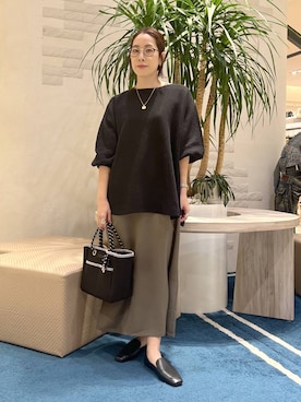 「BARNYARDSTORM（バンヤードストーム）のBARNYARDSTORM / ペーパーワイドドルマンニット【WEB限定カラー】【『ネルソンさん』YouTubeご紹介アイテム】（ニット/セーター、ブラック系）」を使った、ＫＡＮＡさん（レディース・156cm）の春コーディネート