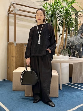 「BARNYARDSTORM（バンヤードストーム）のBARNYARDSTORM / ホールガーメントメッシュニット【『ネルソンさん』YouTubeご紹介アイテム】（ニット/セーター、ブラック系）」を使った、ＫＡＮＡさん（レディース・156cm）の春コーディネート