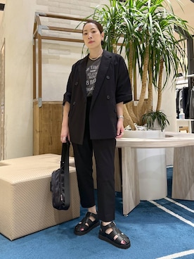 「BARNYARDSTORM（バンヤードストーム）の【『BABALOG』YouTubeご紹介アイテム】BARNYARDSTORM / リネンストレッチスリムパンツ【WEB限定サイズL】＜セットアップ対応＞（その他パンツ、ブラック系）」を使った、ＫＡＮＡさん（レディース・156cm）の春コーディネート