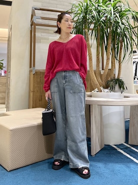 「BARNYARDSTORM（バンヤードストーム）のBARNYARDSTORM / ワイドライトデニム【WEB限定サイズL】（デニムパンツ、ブルー系）」を使った、ＫＡＮＡさん（レディース・156cm）の春コーディネート