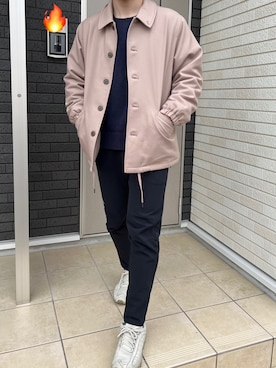 「アイテム（ニット/セーター、ブルー系）」を使った、　おにぎり🍙さん（メンズ・177cm）の冬コーディネート