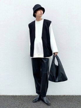 「SENSE OF PLACE by URBAN RESEARCH（センスオブプレイスバイアーバンリサーチ）のフェイクレザーマルシェバッグ（トートバッグ）」を使った、わたべさん（メンズ・181cm）の秋コーディネート