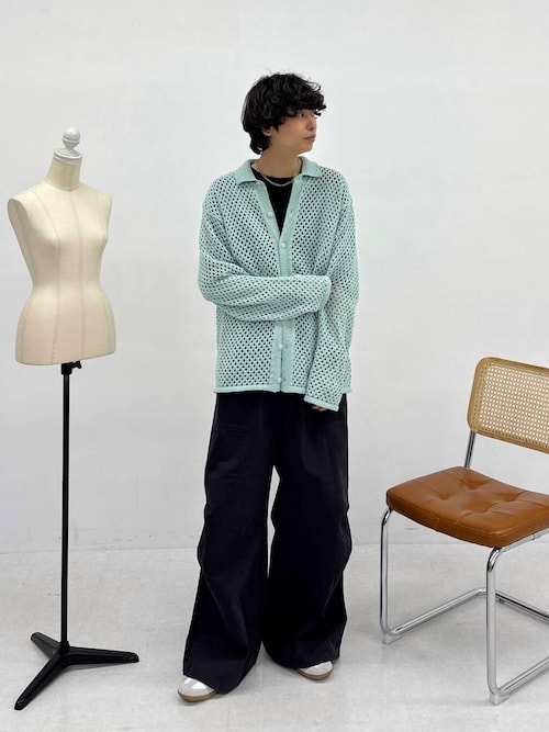 『ユニセックス』メッシュ衿付きカーディガン