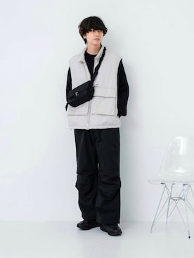 「アイテム（ダウンベスト）」を使った、わたべさん（メンズ・181cm）の冬コーディネート