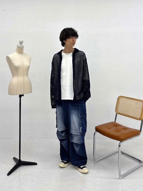 『ユニセックス』メッシュ衿付きカーディガン