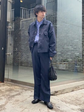 「スリットパンツ」｜「アイテム（ブルゾン）」を使った、akiiiiさん（メンズ・181cm）の冬コーディネート