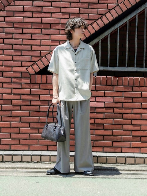 メランジプリペラオープンカラーショートスリーブシャツ