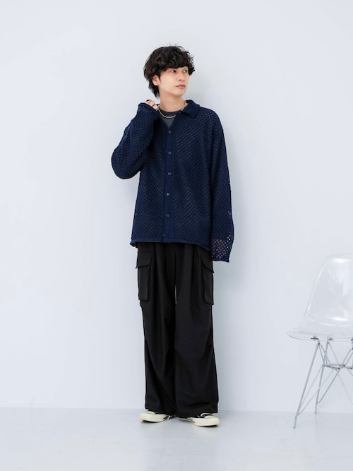 『ユニセックス』メッシュ衿付きカーディガン