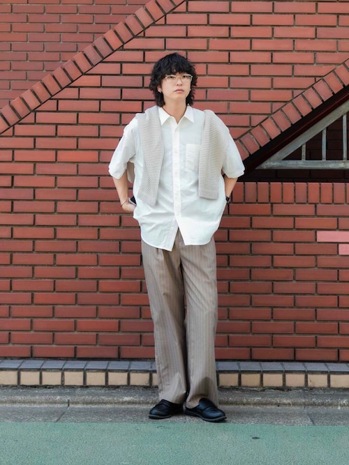 『セットアップ対応』『イージーケア/速乾』リネンライクピンストライプワイドスラックス