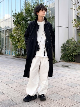 「Uiscel（ユイセル）のアイテム（モッズコート）」を使った、akiiiiさん（メンズ・181cm）の春コーディネート