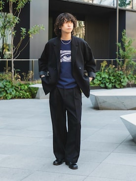 「SENSE OF PLACE by URBAN RESEARCH(センスオブプレイスバイアーバンリサーチ)の『撥水/防花粉』SKIN Proofダブルテーラードジャケット(その他アウター、ブラック系)」を使った、わたべさん(メンズ・181cm)の春コーディネート