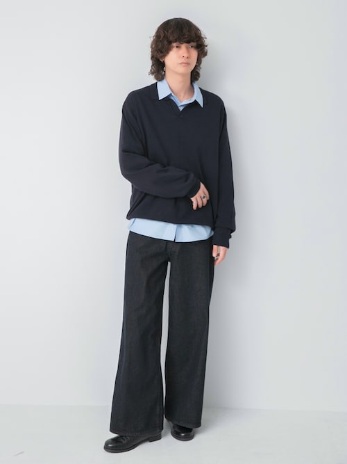 「SENSE OF PLACE by URBAN RESEARCH（センスオブプレイスバイアーバンリサーチ）のスキッパーL/Sニット（ニット/セーター）」を使った、わたべさん（メンズ・181cm）の冬コーディネート