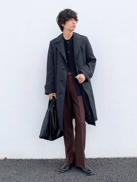 「SENSE OF PLACE by URBAN RESEARCH（センスオブプレイスバイアーバンリサーチ）のフェイクレザーマルシェバッグ（トートバッグ）」を使った、わたべさん（メンズ・181cm）の秋コーディネート