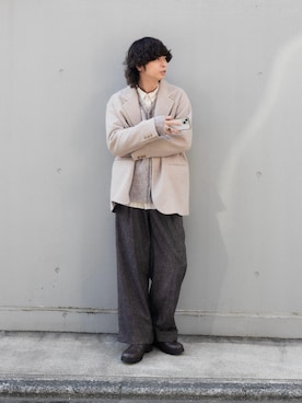 「アイテム（テーラードジャケット）」を使った、わたべさん（メンズ・181cm）の秋コーディネート