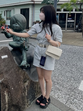 「アイテム（シャツワンピース、シルバー系）」を使った、N.さん（レディース・152cm）の夏コーディネート
