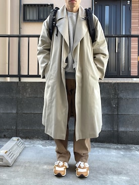 「COMOLI（コモリ）のアイテム（トレンチコート）」を使った、takahiroさん（メンズ・163cm）の冬コーディネート