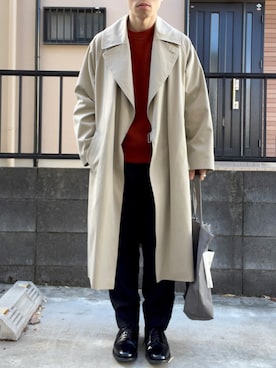 トレンチコートを使った 赤ニット のメンズ人気ファッションコーディネート Wear