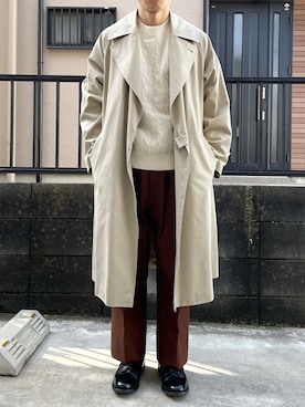 「COMOLI（コモリ）のアイテム（トレンチコート）」を使った、takahiroさん（メンズ・163cm）の冬コーディネート