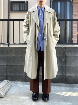 「COMOLI（コモリ）のアイテム（トレンチコート）」を使った、takahiroさん（メンズ・163cm）の冬コーディネート