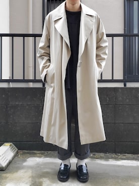 「COMOLI（コモリ）のアイテム（トレンチコート）」を使った、takahiroさん（メンズ・163cm）の冬コーディネート