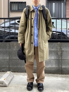 「MHL.（エムエイチエル）のアイテム（ステンカラーコート）」を使った、takahiroさん（メンズ・163cm）の秋コーディネート