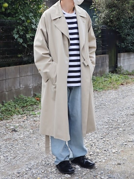 「COMOLI（コモリ）のアイテム（トレンチコート）」を使った、takahiroさん（メンズ・163cm）の秋コーディネート