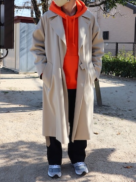 「COMOLI（コモリ）のアイテム（トレンチコート）」を使った、takahiroさん（メンズ・163cm）の秋コーディネート