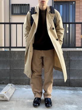 「MHL.（エムエイチエル）のアイテム（ステンカラーコート）」を使った、takahiroさん（メンズ・163cm）の冬コーディネート
